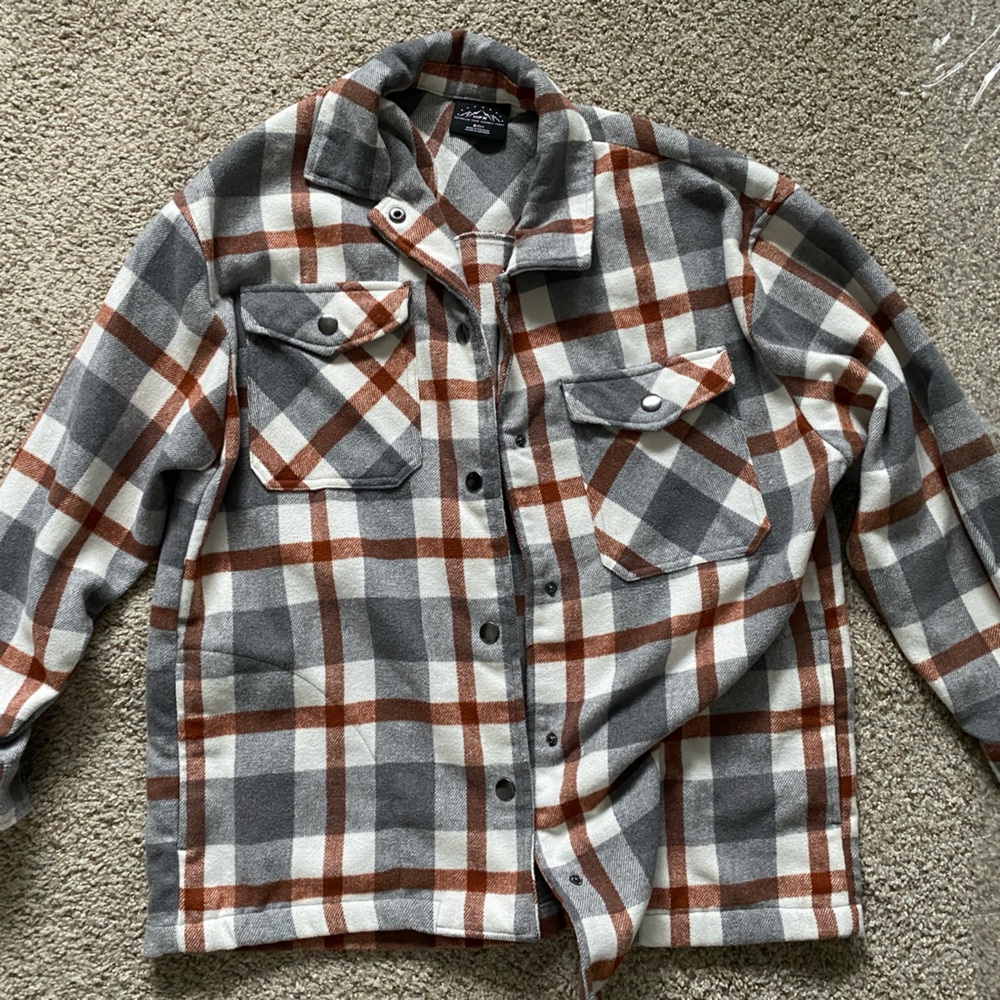 Gray and Brown Plaid Button-Up Shirt